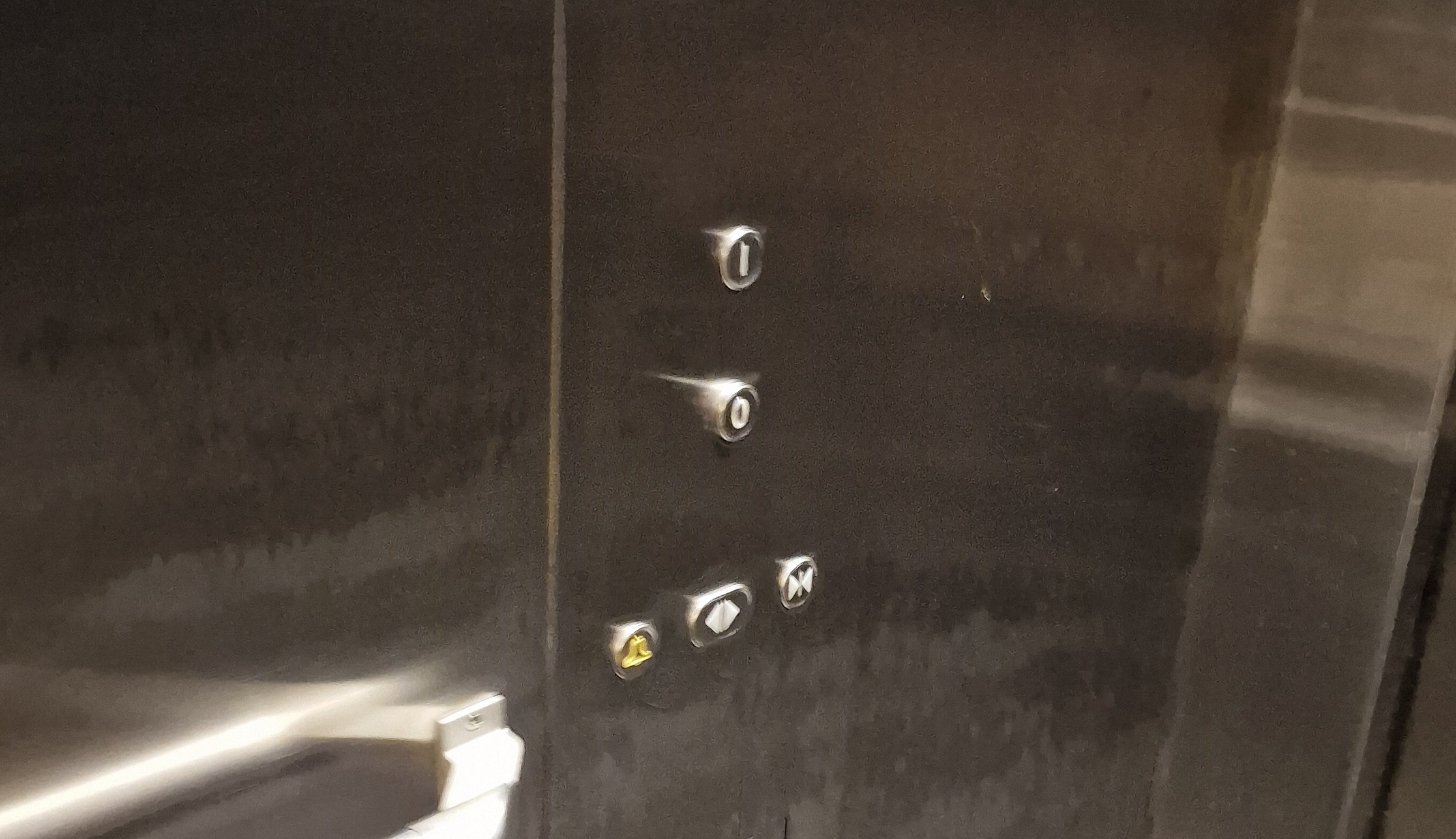 An elevator button panel with only a 1 and a 0 buttons